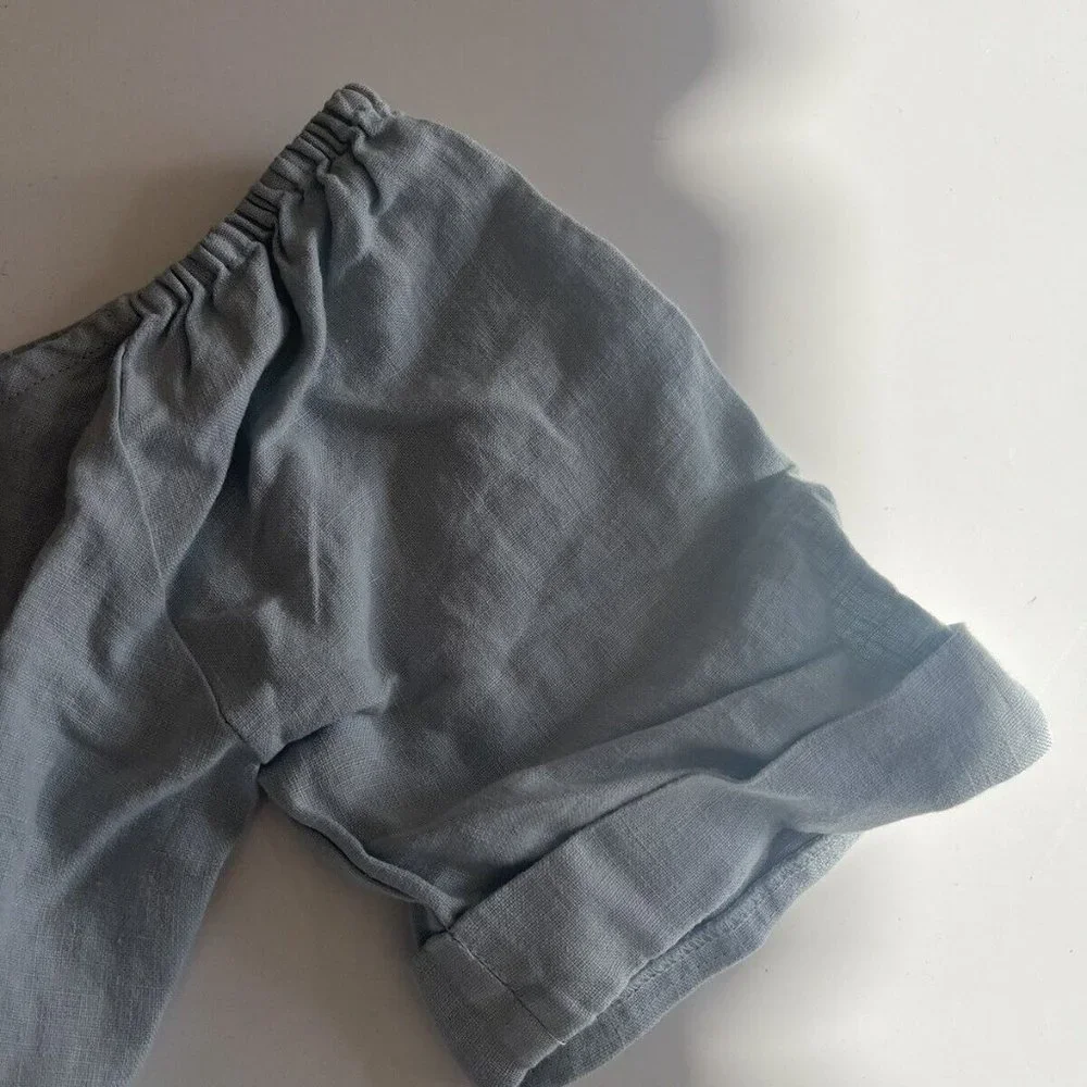 Arnhem blue linen Chloe top in skyla size 10 new with tags button deatailed crop - Picture 4 of 7